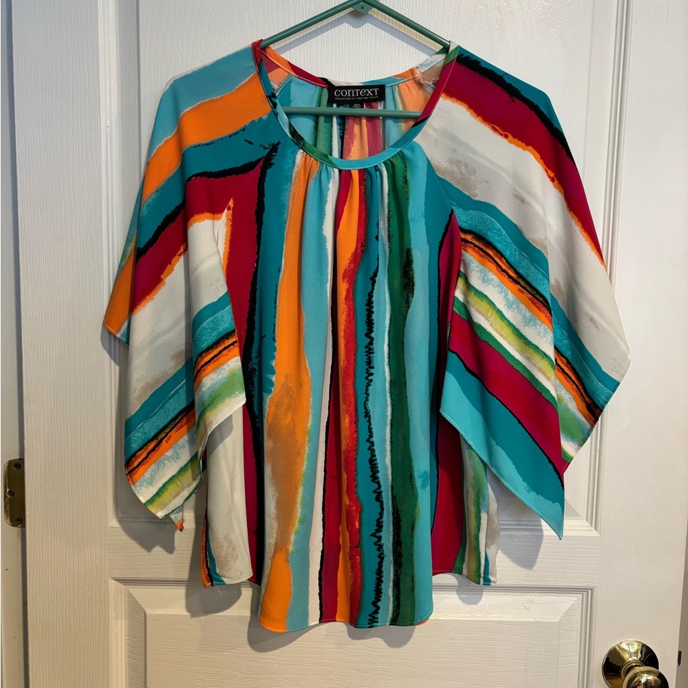 Context Blue and Orange Blouse with Dolman Sleeves